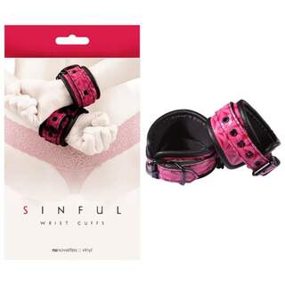 Sinful Wrist Cuffs Black & Pink